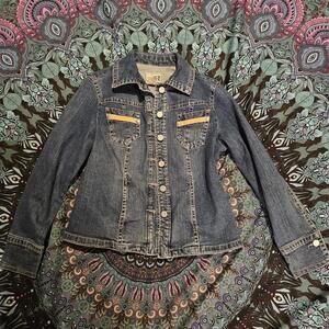 Women's Denim Blue Jean Jacket with Tan Accents